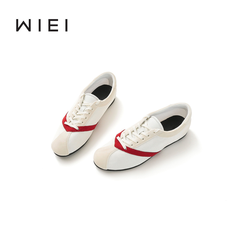 《Wi Ei》Sheepskin + Velvet Vintage Color-Block Flat Lace-Up Sneakers W26111152