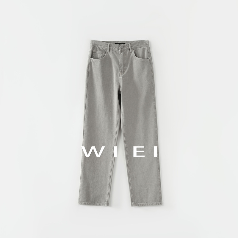 《Wi Ei》 Narrow Leg Moonlight*100% Cotton_ Vintage Washed Distressed Straight Leg Jeans W26103071
