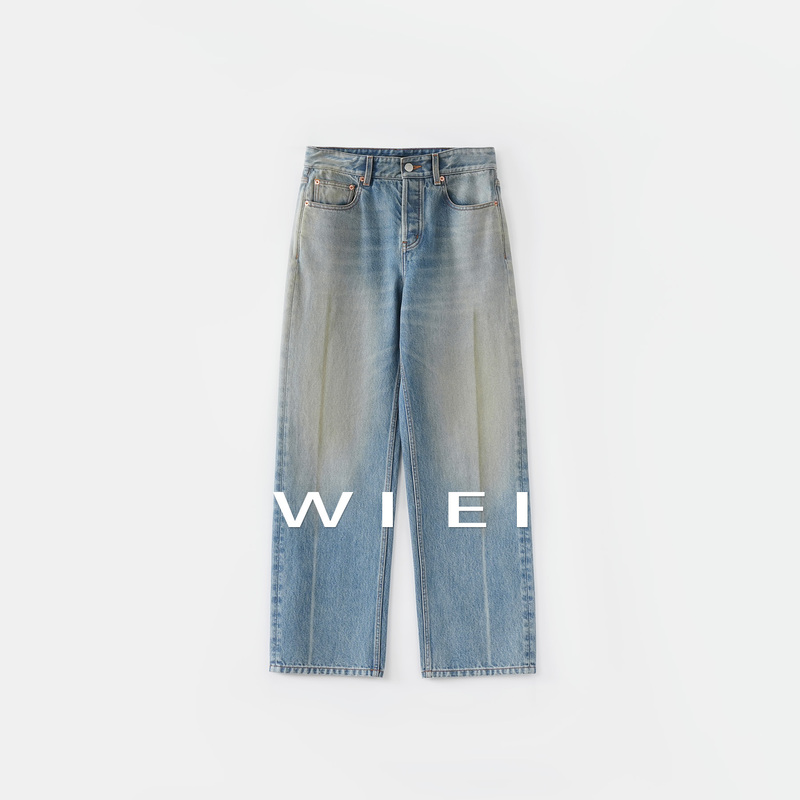 《Wi Ei》Artistic Denim Retro Heavy-Duty Washed and Distressed Casual Loose Jeans W26103083