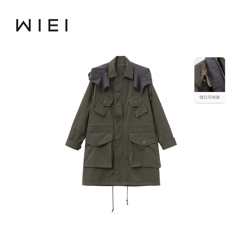 《Wi Ei》Nordic Daily* Vintage Fashionable Large Pocket Detachable Hat Oversized Trench Coat W26106040