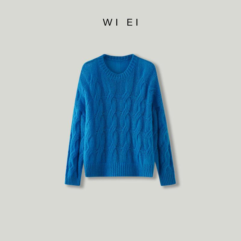 《Wi Ei》Peruvian Alpaca Alpaca Wool Skin-Friendly Retro Cable Knit Lightweight Loose Round Neck Sweater 7A204 《Wi Ei》Peruvian Alpaca Alpaca Wool Skin-Friendly Retro Cable Knit Lightweight Loose Round Neck Sweater 7A204