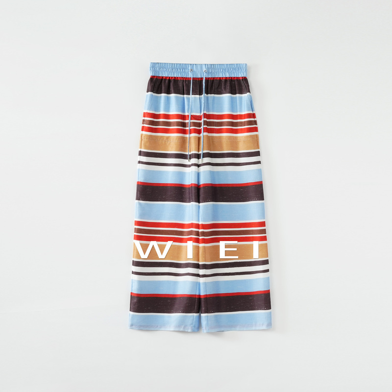 《Wi Ei》Rainbow Stripe*100% Mulberry Silk 18mm Dopamine Stripe Color-Block Casual Pants W26102259