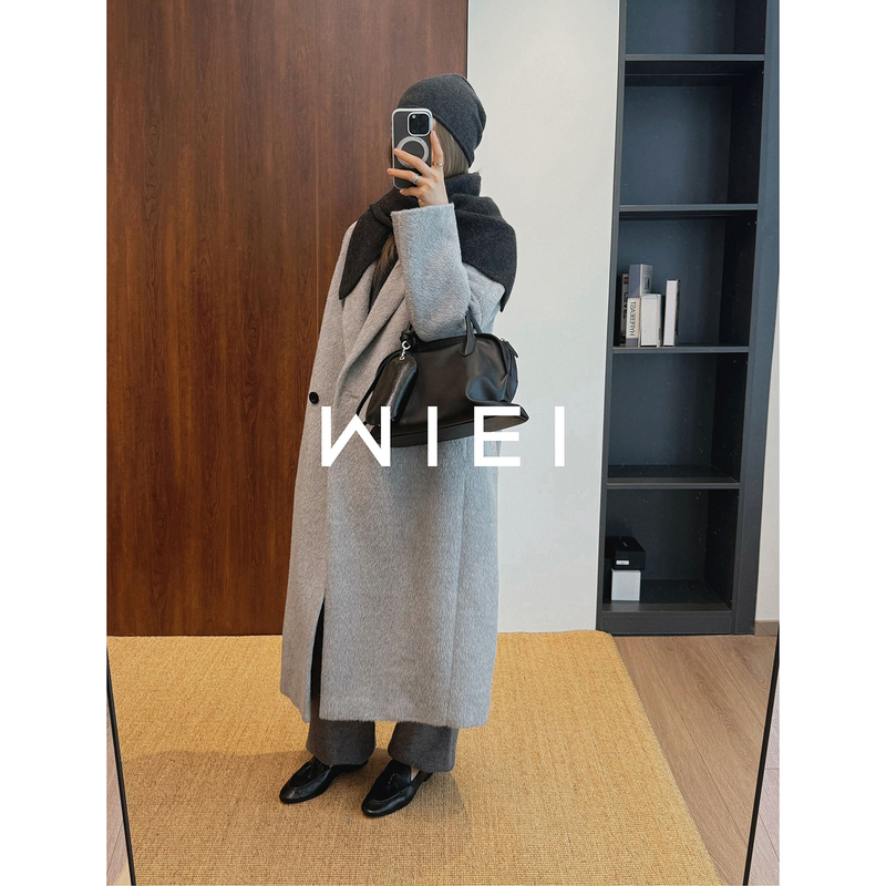 Rongrong Wiei Luminous Coat Imported from Peru, Royal Baby Camel Hair, Light and Warm, Mink-Like Long Coat W25407535