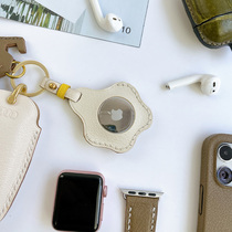 For Airtag shell leather protective cover hanging buckle original access control card cover key chain creative cute leather anti-loss