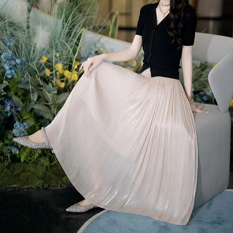 フレンチスタイルのスカートの女性2025新しい夏のガラスガーゼスカート薄いハイウエストスリミングヒップカバー大きなスイングAラインスカートロングスカート