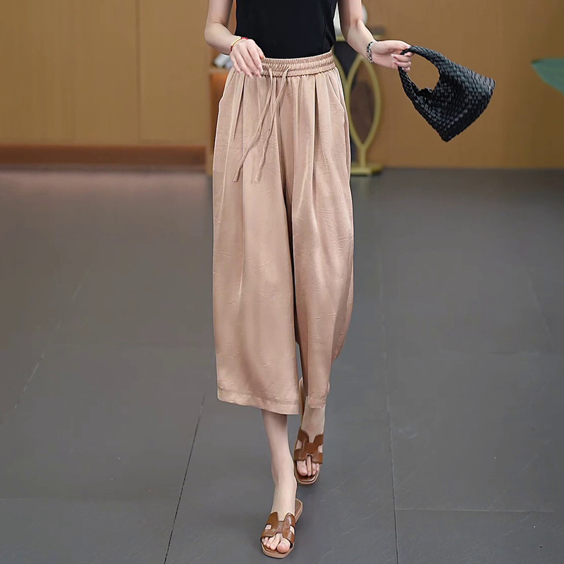 Women's Cropped Pants Skirt 2026 Summer New Straight-Leg Pants Thin High-Waisted Slimming Drapey Casual Eight-Point Pants for Women