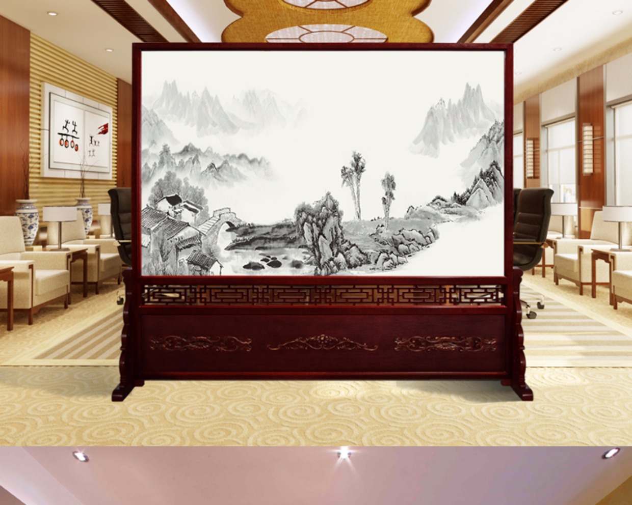 Trung Quốc hiện đại gỗ rắn hai mặt màn hình hội nghị hội trường hiên khách sạn văn phòng phòng trà doanh nghiệp phân vùng màn hình ghế - Màn hình / Cửa sổ tấm bình phong gỗ