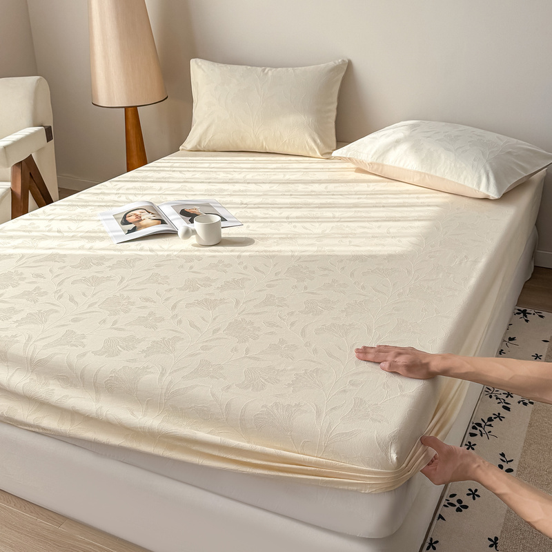 Class a Pure Cotton Jacquard Bed Sheet Three-Piece Set, Three-Layer Yarn, 100% Pure Cotton Single Bed Sheet Set, Mattress Cover Protector Class a Pure Cotton Jacquard Bed Sheet Three-Piece Set, Three-Layer Yarn, 100% Pure Cotton Single Bed Sheet Set, Mattress Cover Protector