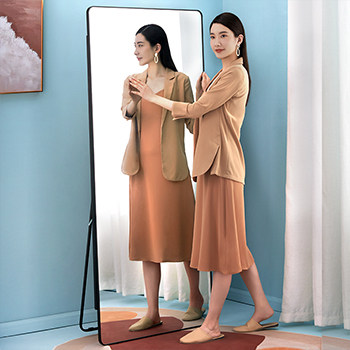 ກະຈົກເຕັມຄວາມຍາວ dressing floor-standing mirror home wall-mounted wall-mounted women's bedroom makeup three-dimensional wall-mounted fitting in style