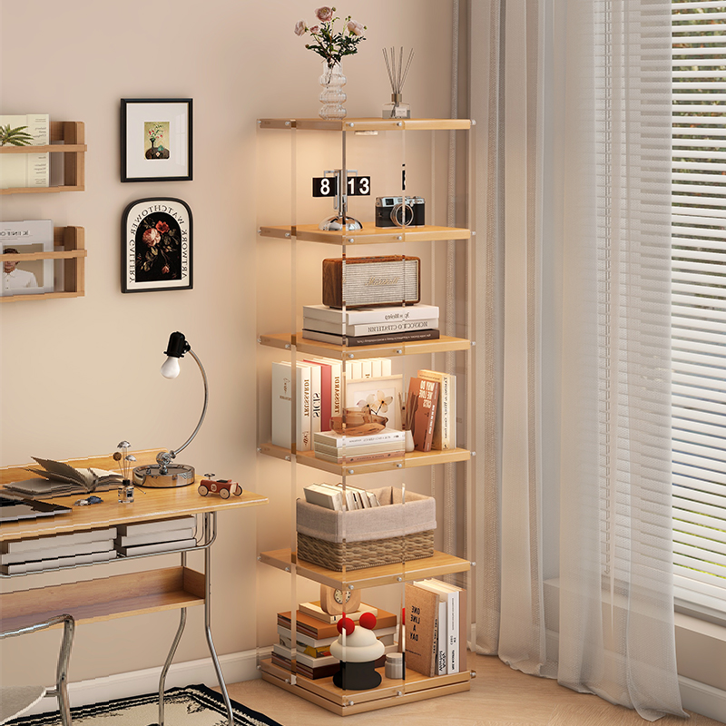 Solid wood bookshelf floor-standing storage rack acrylic bookcase