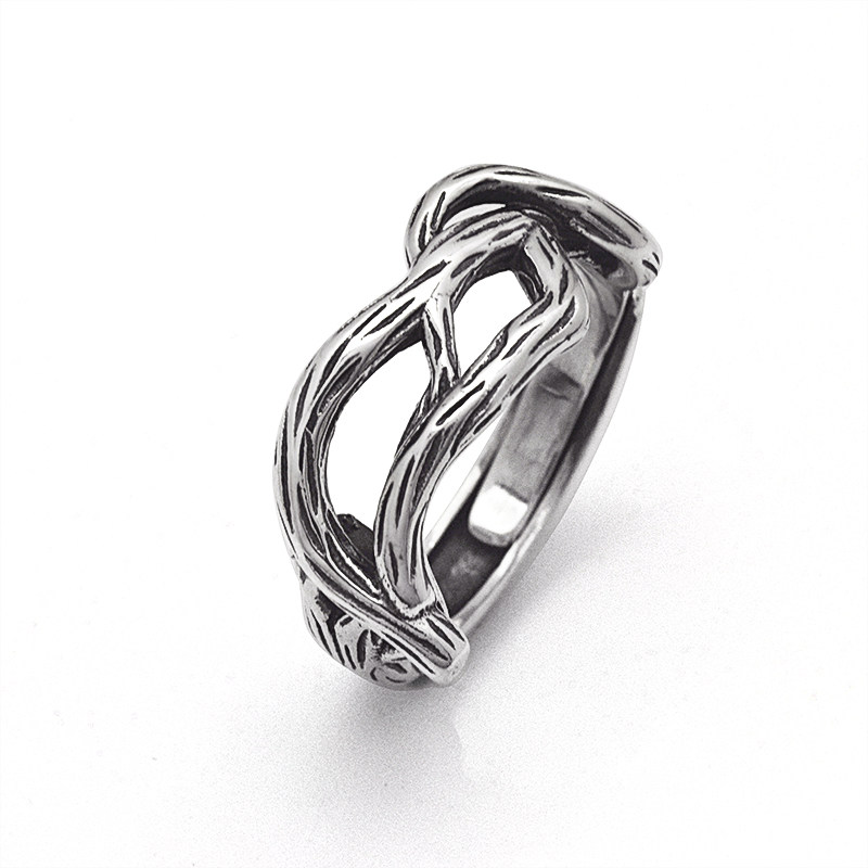 S925 pure silver original design personality textured branch opening ring lovers to ring men and women Taesilver retro