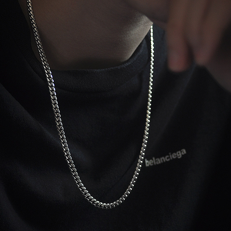 925 sterling silver snake bone chain men's trendy basic wild collarbone chain simple ins Japanese and Korean boys Cuban hip-hop necklace