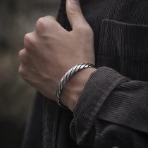 S925 Pure Silver Niche Design Handmade Woven Bracelet Thai Silver Retro Personality Fashion Tide Male opening hand ring lettering