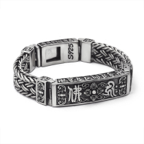 S925 sterling silver bracelet Thai silver vintage Vajra six-character truth swastika personality tide men latch woven bracelet