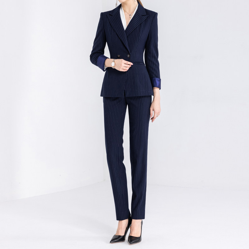 Spring and Autumn Professional Suit Women's Suit Workwear Women's Korean Version Fashion Temperament Goddess Fan Formal Dress Interview Striped Suit
