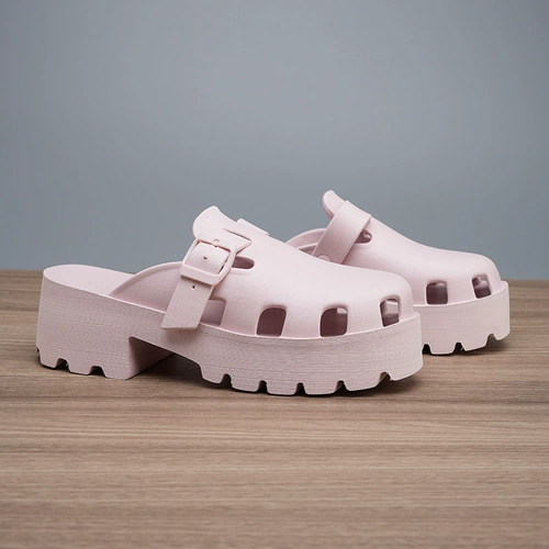 Нескользящие тапочки в стиле Crocs на платформе, мюли, подходят для носки на улице, закрытый носок
