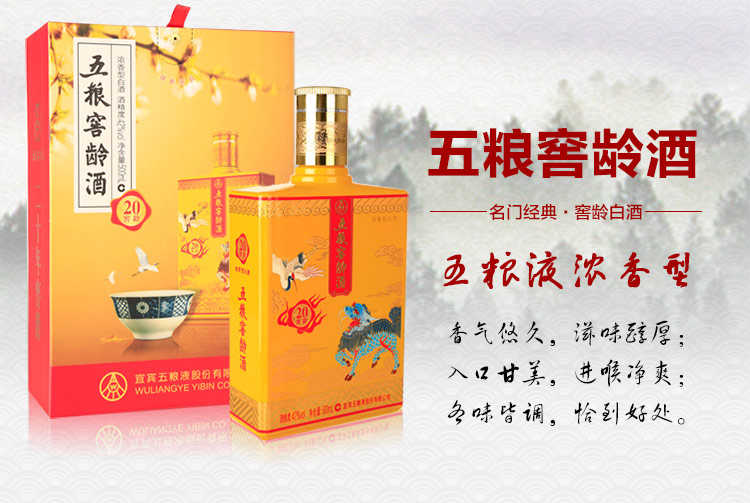 五粮液出品 五粮窖龄酒 20年窖龄 52度浓香型白酒 500ml 天猫优惠券折后￥198包邮（￥298-100）京东￥298