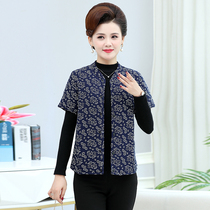 Middle Aged Camel Suede Cotton Waistcoat Female Half Sleeve Warm Vest Short mannipped collar Thickened Waistcoat mother Grandma dress