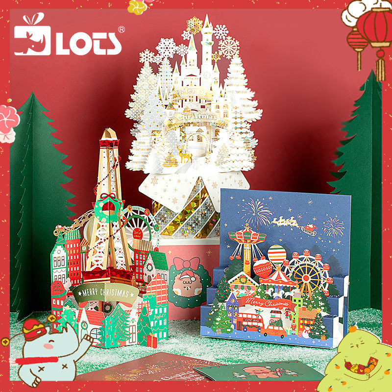 LOTS) Christmas 3D three-dimensional greeting card hollow Christmas Eve creative gift message blessing card birthday thanks