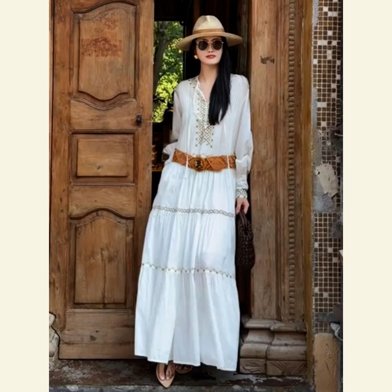 Summer Elegant Outfits with a Socialite Vibe, Goddess-Style Long Dresses, Stunning Bohemian White Dresses