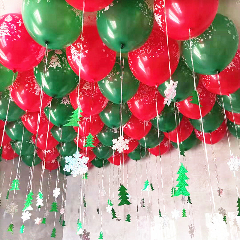 Christmas Thickened Red Green Balloon Classroom Kindergarten Decoration Items Jewelry Shop Mall's New Year's Eve Scene Placement