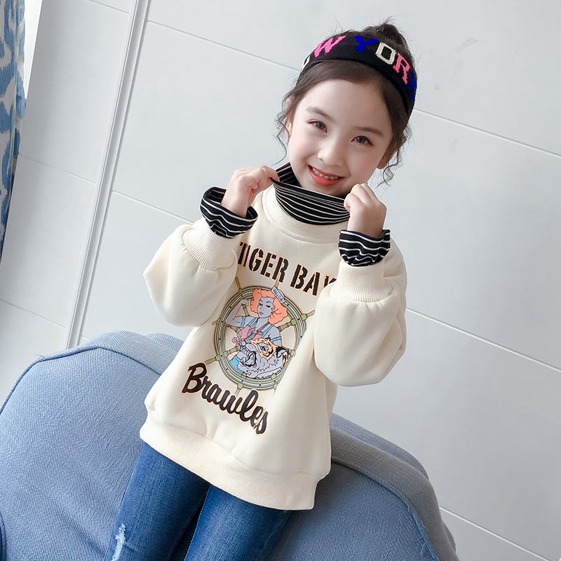 Girl's thick T-shirt autumn winter 2022 new Korean version of the Korean version High collar child plus suede thickened blouses big boy girl autumn clothes