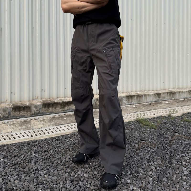 Dsrg American-Style Hard-Shell Curved Pants for Men, Multi-Panel Splicing, Three-Proof Outdoor Straight-Leg Work Pants, Elastic Waist Hiking Pants