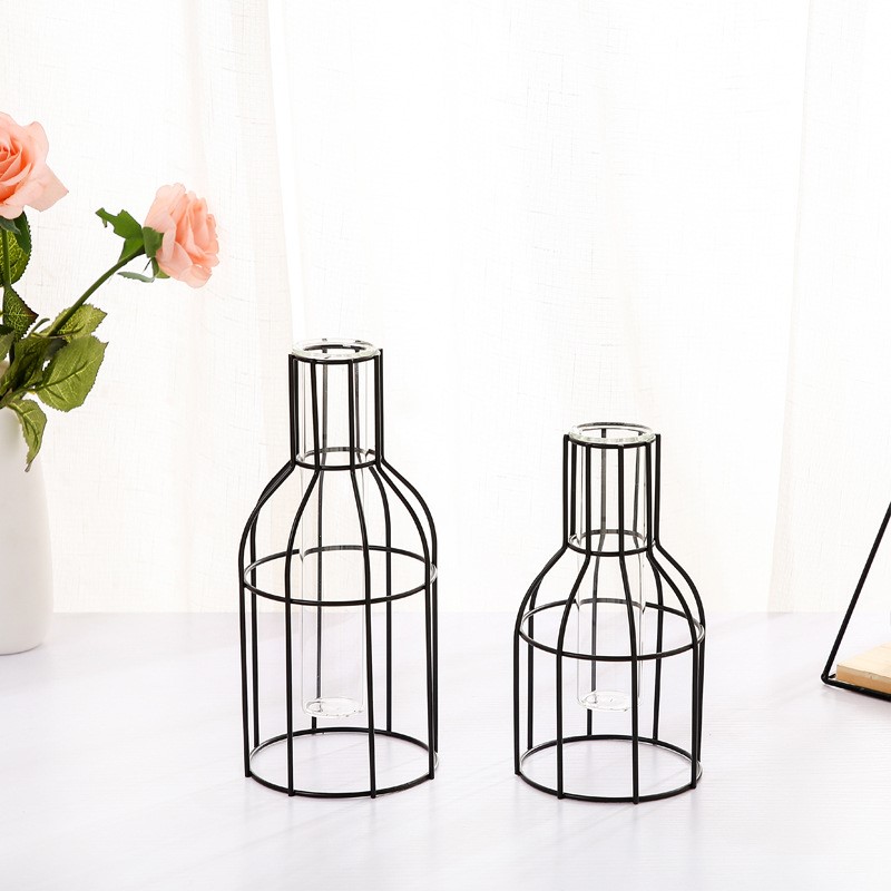 Nordic style simple iron art transparent glass hydroponic vase decoration living room dry flower flower arrangement home decorations