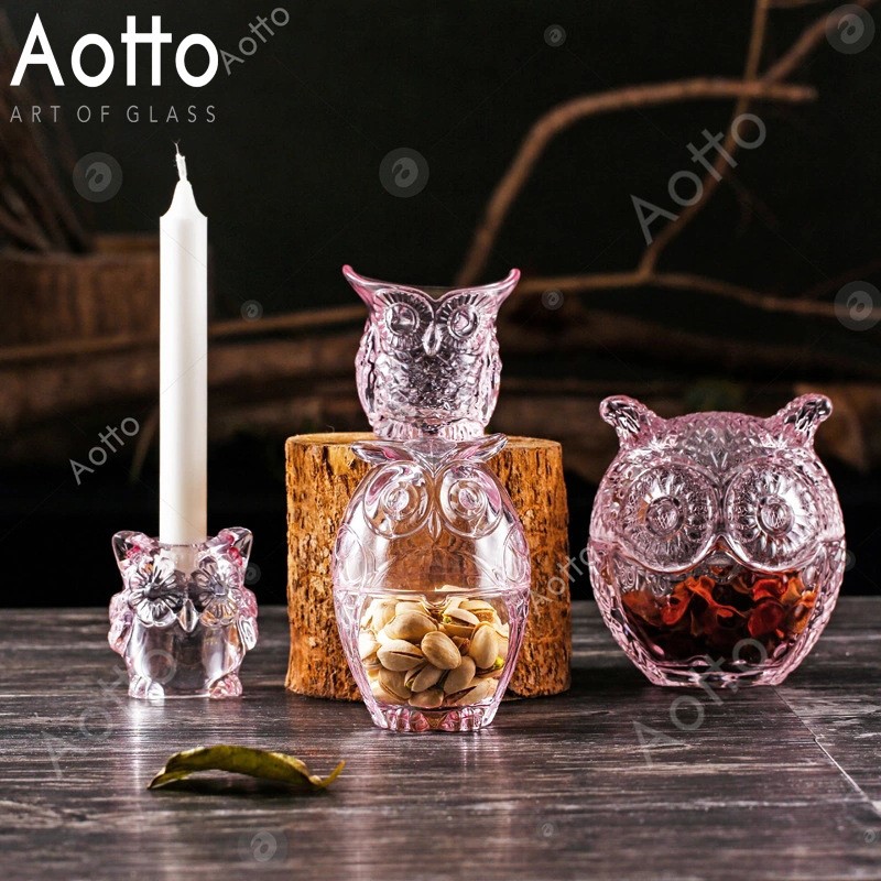 Pink owl Owl Glass Candle Holder Pendulum of Kettle Vase Pendulum with Handicraft Fresh Practical Gift Suit