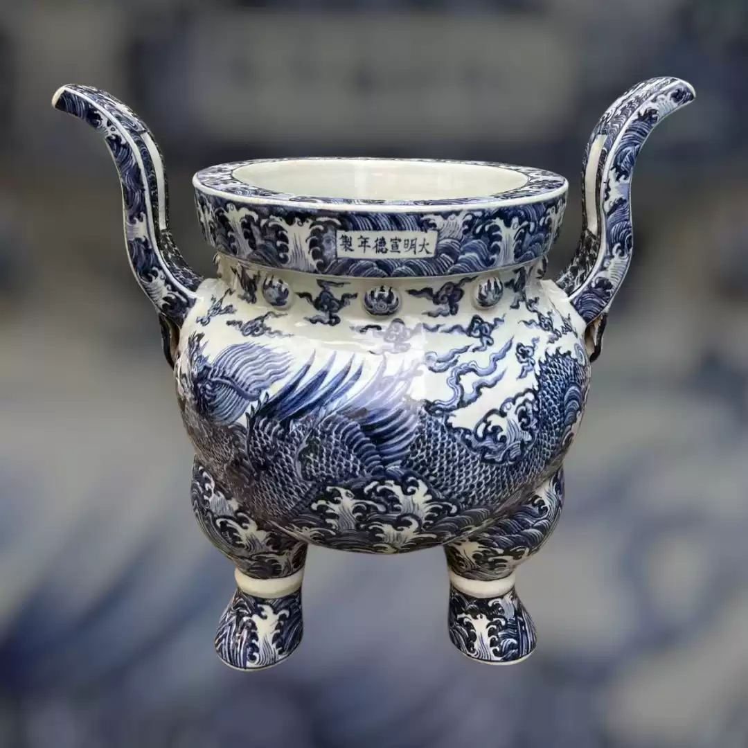 清代龙泉印泥青花瓷印泥盒古玩文房器具收藏礼品御赐贡品红印泥