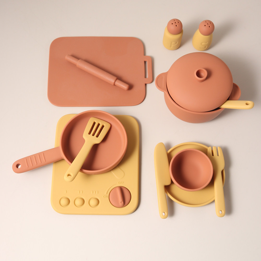 Food-Grade Silicone Pretend Play Kitchen Set – Realistic Cooking Toys for Toddlers, Unbreakable & Dishwasher Safe, Boilable for Sterilization