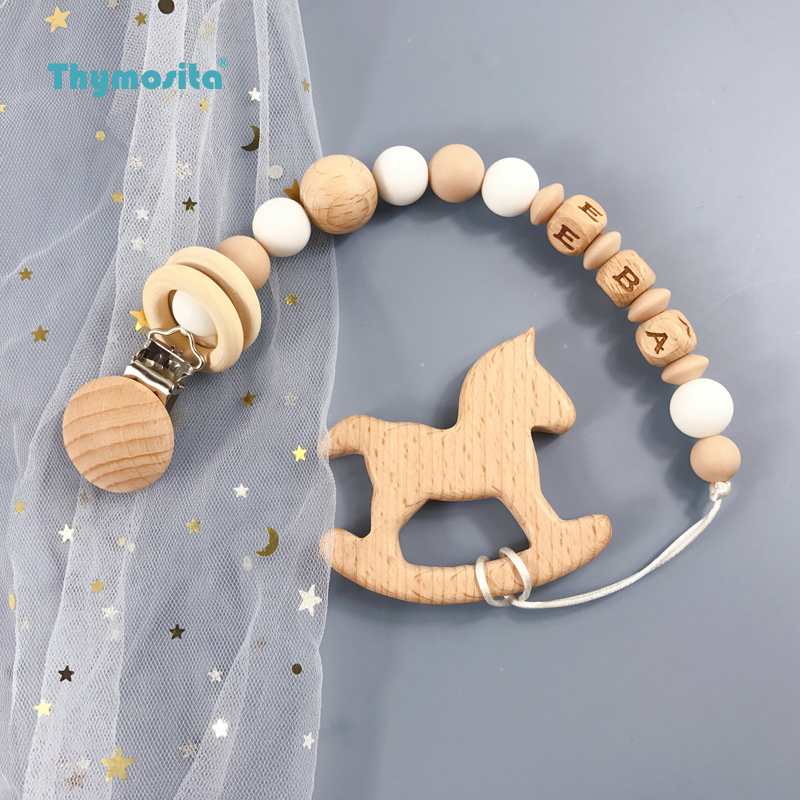 Pacifier chain name custom pacifier anti-drop chain log wind silicone beads Trojan baby wooden teether