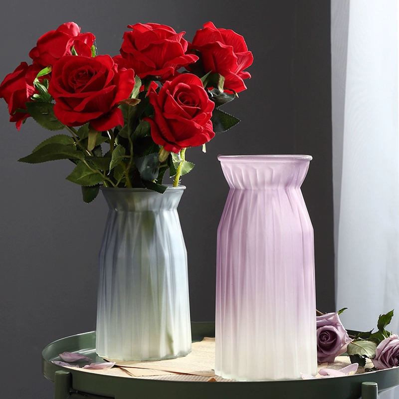 Bình thủy tinh trồng cây thủy canh trong suốt cắm hoa màu gradient lớn phong phú tre trang trí trang trí hoa thô cắt - Vase / Bồn hoa & Kệ