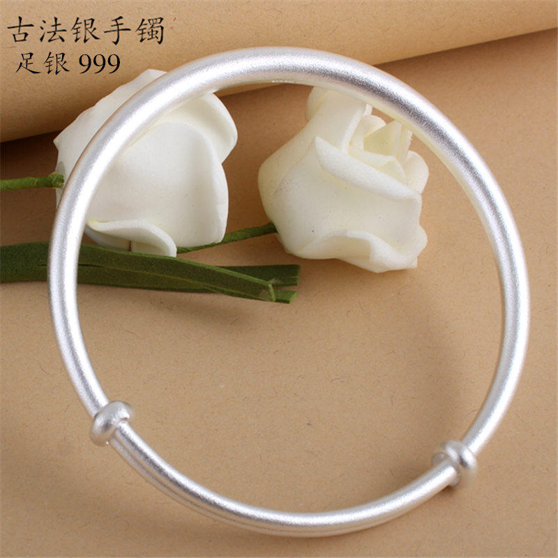 s999 sterling silver ancient method inheritance silver bracelet women's net red style matte solid push-pull student Mori stretchable bracelet - Taobao
