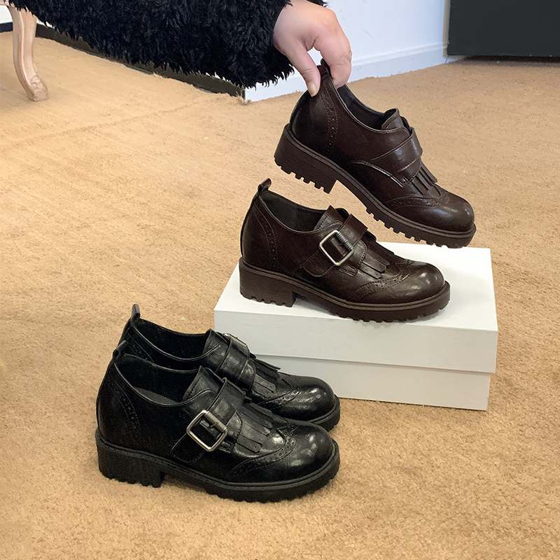 Madasu 7cm Height-Increasing Brogue Loafers for Women, Vintage British Style, Chunky Heel, Genuine Leather, Thick Fleece Single Shoes Madasu 7cm Height-Increasing Brogue Loafers for Women, Vintage British Style, Chunky Heel, Genuine Leather, Thick Fleece Single Shoes