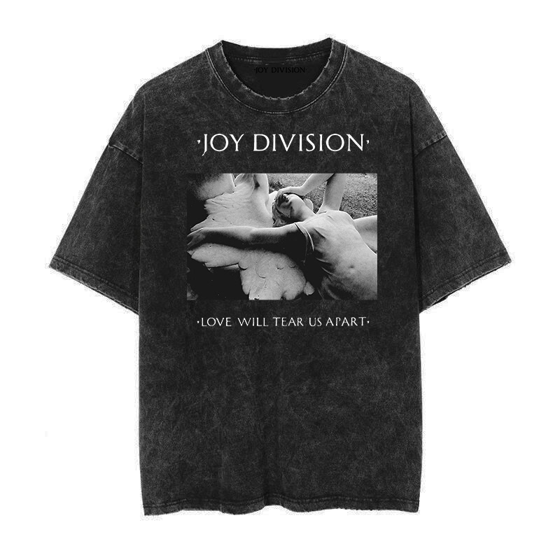 Curtis Joy Division Radio Wave Graphic Happy Split Band Distressed Washed Vintage Batik T-Shirt