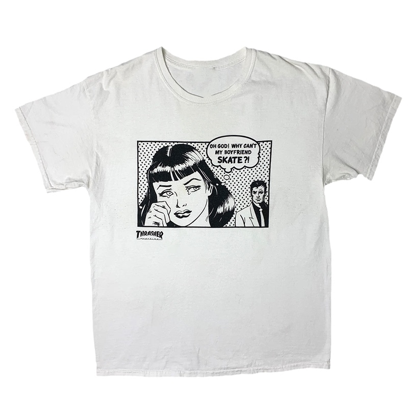Spectro Art Roy Crying Girl Retro Comic American Vintage Loose Cotton Direct Print Short-Sleeved T-Shirt for Men