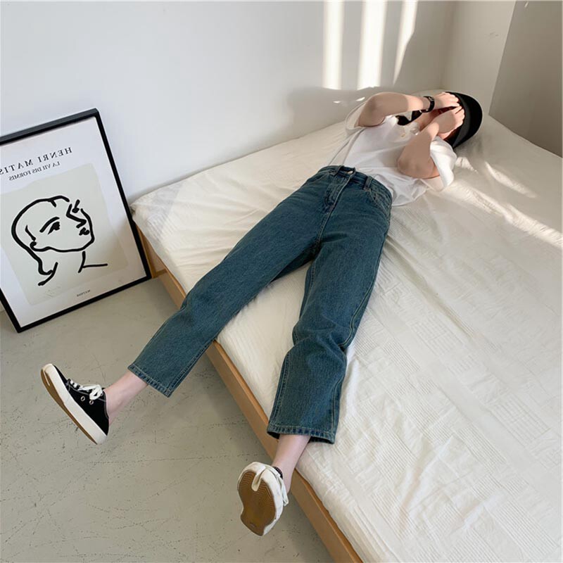 Dark blue jeans women's 2022 summer new Korean version casual all-match small tall waist harem pants casual pants