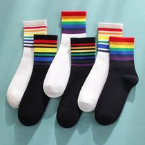 Pure cotton socks children rainbow stripes couples in socks College Wind Autumn and Winter Joker cute Korean version of ins Net red socks