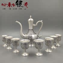 999 foot silver wine bottle sterling silver wine pot Lotus silver wine Ware household edible grade sterling silver wine set gift