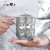 Silver Cup 999 sterling silver water Cup all silver tea cup tea bowl double silver office Cup with handle Chinese tea set gift