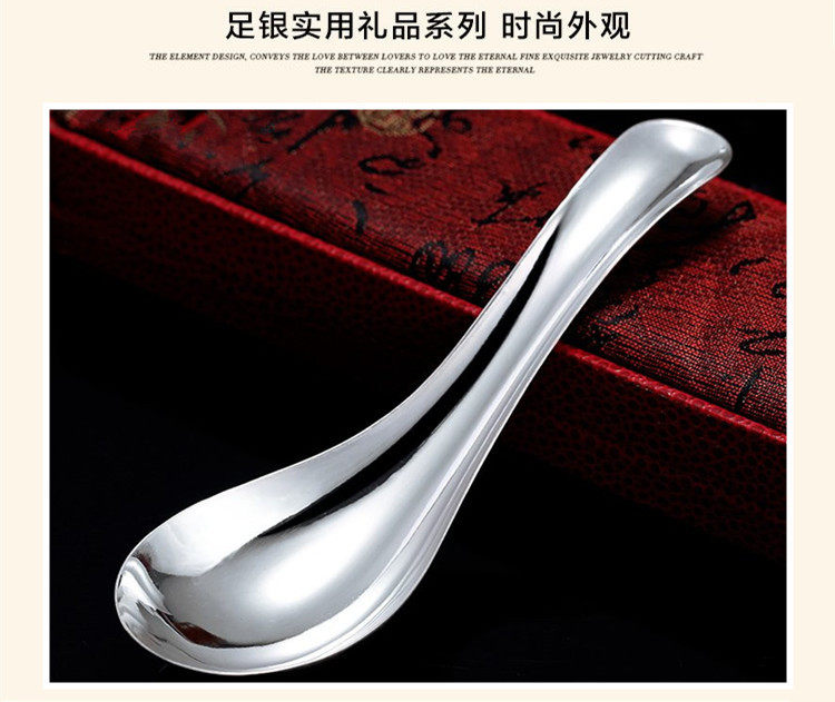 Foot silver 999 silver spoon glossy short handle soup spoon spoon spoon pure silver cutlery baby boy spoon gift giving gift