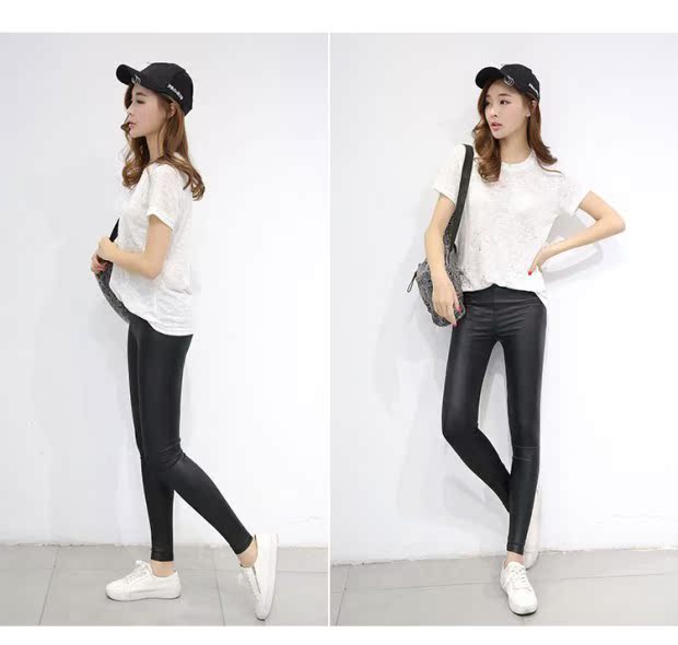 Quần legging giả da nữ mặc mùa xuân và mùa thu mới màu đen phần da mỏng quần thun mỏng chân quần bó sát size quần đũi ống rộng nữ