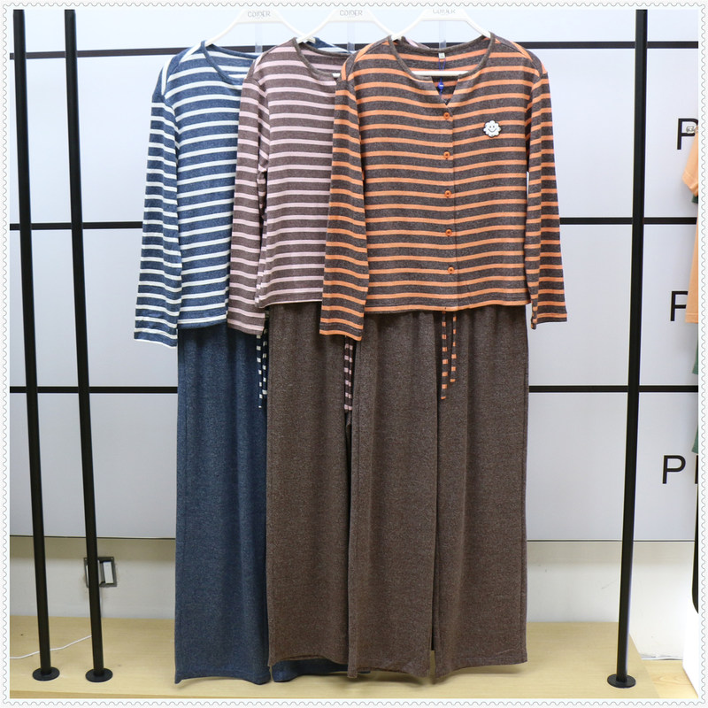Kaidiya Genuine Autumn and Winter New Women's Colorful Velvet Striped Front-Button Long-Sleeve Loungewear Wn56502 Kaidiya Genuine Autumn and Winter New Women's Colorful Velvet Striped Front-Button Long-Sleeve Loungewear Wn56502