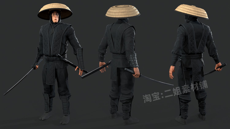 图片[10]-Ninja Warrior忍者武士低聚模块化护腕面具腿甲腰带剑游戏角色UE5-cg男孩