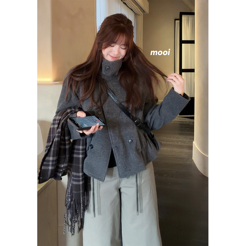 See You Again, Cheers. Smart Style Wool Quilted Design Jacket Korean Style Stand Collar Short Woolen Coat for Women