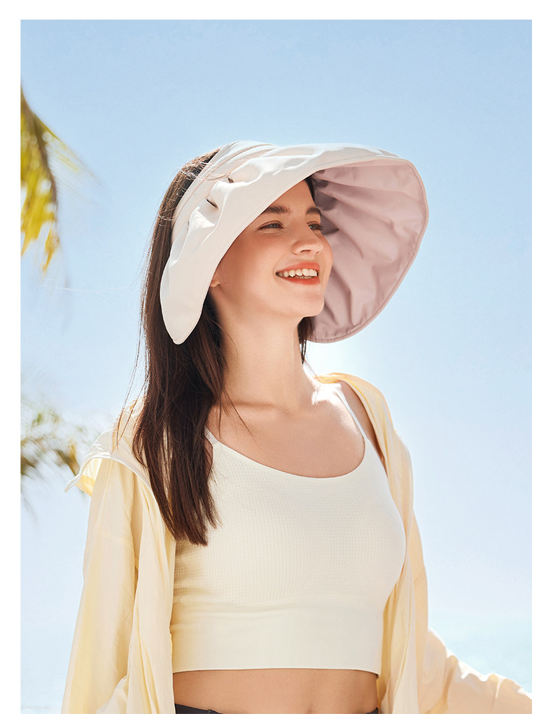 【中国直邮】Ohsunny 贝壳帽空顶防晒帽发箍 防紫外线 遮阳帽 大帽檐遮脸太阳帽   白岩米/慕斯粉 【赠送手腕防风绳】1件