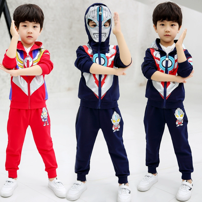 Ultraman quần áo trẻ em mùa thu quần áo trẻ em phù hợp với phong cách nước ngoài cậu bé người nhện chàng trai đẹp trai mùa xuân và bộ đồ hai mảnh mùa thu - Phù hợp với trẻ em