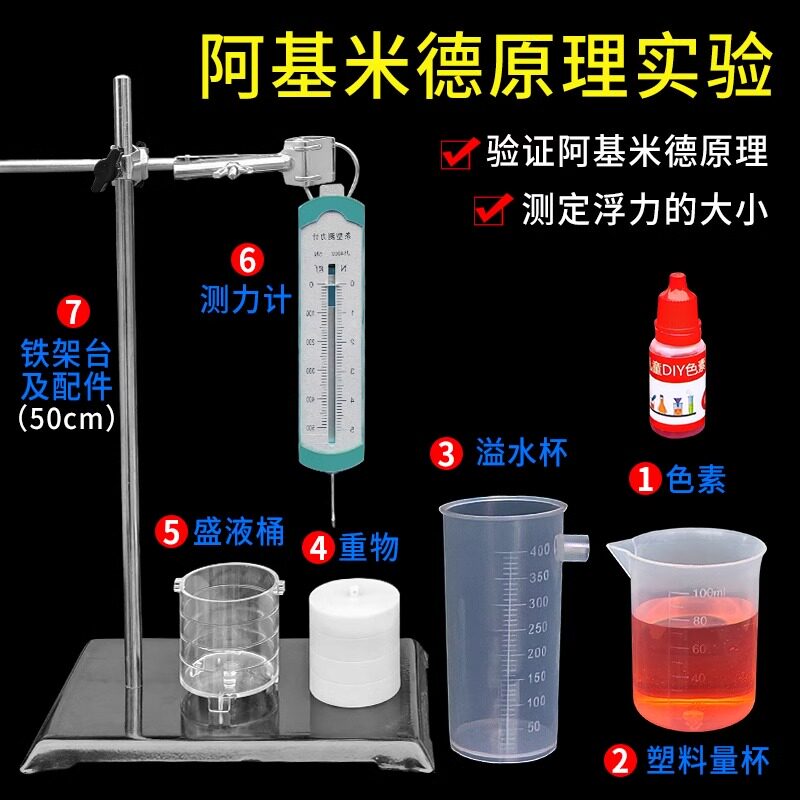 阿基米德原理演示器初中物理力学实验器材测力计浮力塑料溢水杯
