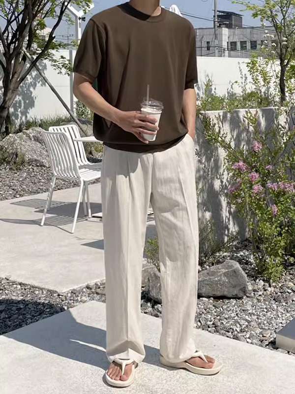 Linen Long Pants, Summer Thin Style, Comfortable Casual Pants, Long Legs 120cm, Loose Straight-Leg Elastic Waist Cotton-Linen Pants